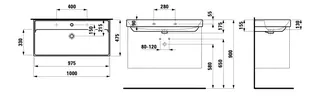 SCALIDO-Waschtisch eckig 1000x475mm mit SCC 1 Hahnloch m. ÜL unterbaufähig weiß – Bild 2