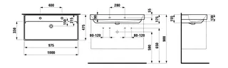 SCALIDO-Waschtisch eckig 1000x475mm mit SCC 2 Hahnlöcher o. ÜL unterbauf. weiß – Bild 2