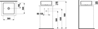 SCALIDO-Waschtischschale eckig 360x360mm ohne Hahnloch/Überlaufloch weiß – Bild 2