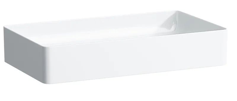 SCALIDO-Waschtischschale eckig 600x340mm mit SCC ohne Hahnloch/Überlaufloch weiß