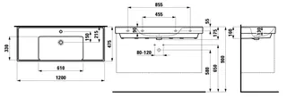 SCALIDO-Waschtisch eckig 1200x475mm 1HL m Überlauf Ablage L/R unterbaufähig weiß – Bild 2