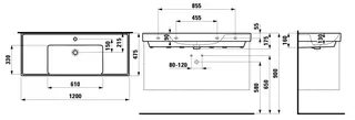 SCALIDO-Waschtisch eckig 1200x475mm mit SCC 1HL m. ÜL Ablage L/R unterbauf. weiß – Bild 2