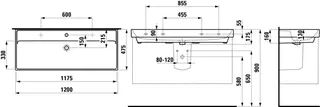 SCALIDO-Waschtisch eckig 1200x475mm 2HL mit Überlaufloch unterbaufähig weiß – Bild 2