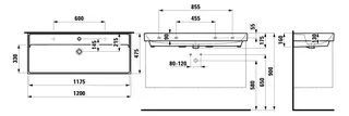 SCALIDO-Waschtisch eckig 1200x475mm mit SCC 1 Hahnloch m. ÜL unterbaufähig weiß – Bild 2