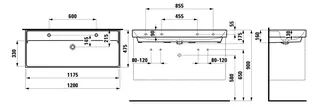 SCALIDO-Waschtisch eckig 1200x475mm mit SCC 2HL ohne Überlauf unterbaufähig weiß – Bild 2