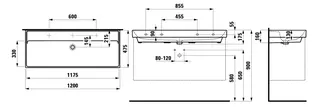 SCALIDO-Waschtisch eckig 1200x475mm mit SCC o. Hahnloch/Überlauf unterbauf. weiß – Bild 2