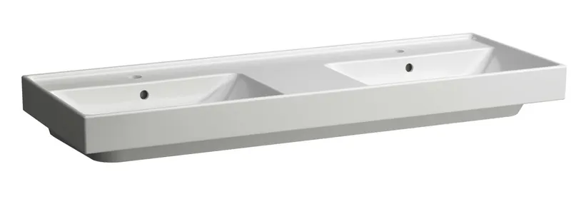 SCALIDO-Doppelwascht. eckig 1300x475mm 2HL m. Überlaufloch unterbaufähig weiß