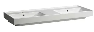 SCALIDO-Doppelwascht. eckig 1300x475mm 2HL m. Überlaufloch unterbaufähig weiß
