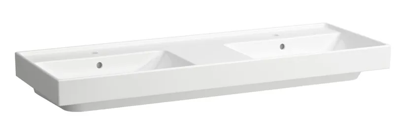 SCALIDO-Doppelwascht. eckig 1300x475mm mit SCC 2HL m. Überl. unterbaufähig weiß