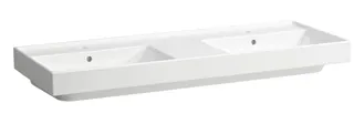 SCALIDO-Doppelwascht. eckig 1300x475mm mit SCC 2HL m. Überl. unterbaufähig weiß