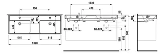 SCALIDO-Doppelwascht. eckig 1300x475mm mit SCC 2HL m. Überl. unterbaufähig weiß – Bild 2
