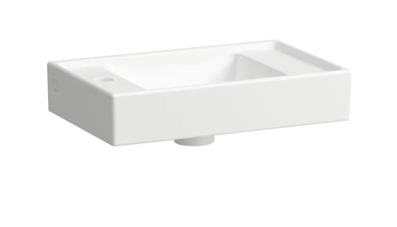 SCALIDO-Handwaschbecken eckig 450x280mm 1HL links o. ÜL unterbaufähig weiß