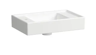 SCALIDO-Handwaschbecken eckig 450x280mm 1HL links o. ÜL unterbaufähig weiß