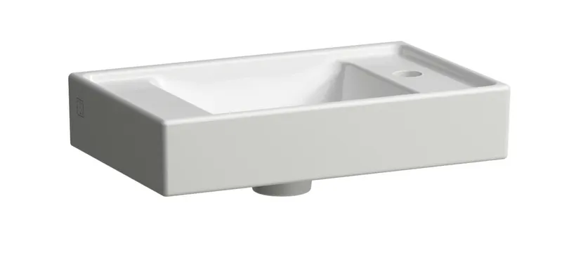 SCALIDO-Handwaschbecken eckig 450x280mm 1HL rechts o. Überl. unterbaufähig weiß