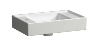 SCALIDO-Handwaschbecken eckig 450x280mm m SCC 1HL links o. Überl unterbauf weiß