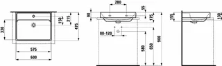 SCALIDO-Aufsatzwascht. eckig 600x475mm 1 Hahnloch ohne Überlaufloch weiß – Bild 2