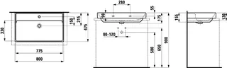 SCALIDO-Aufsatzwascht. eckig 800x475mm mit SCC 1 Hahnloch m. Überlaufloch weiß – Bild 2