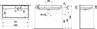 SCALIDO-Aufsatzwascht. eckig 1000x475mm 1 Hahnloch mit Überlaufloch weiß – Bild 2