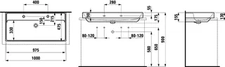 SCALIDO-Aufsatzwascht. eckig 1000x475mm 2 Hahnlöcher mit ÜL unterbaufähig weiß – Bild 2
