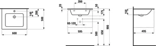 SCALIDO-Waschtisch SLIM 600x500mm 1 Hahnloch m Überlaufl unterbauf. weiß – Bild 2