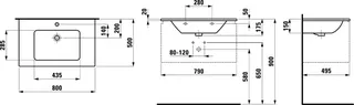 SCALIDO-Waschtisch SLIM 800x500mm 1 Hahnloch m Überlaufl unterbauf. weiß – Bild 2