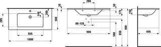 SCALIDO-Waschtisch SLIM 1000x500mm 1 Hahnloch m Überlaufl unterbauf. weiß – Bild 2