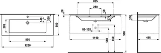 SCALIDO-Waschtisch SLIM 1200x500mm 1 Hahnloch m Überlaufl unterbauf. weiß – Bild 2