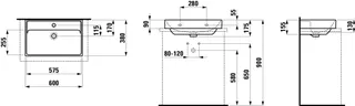 SCALIDO-Aufsatz-Waschtisch komp. eckig 600x380mm 1 Hahnloch mit Überlaufloch weiß – Bild 2