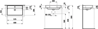 SCALIDO-Aufsatz-Waschtisch komp. eckig 600x380mm mit SCC 1 Hahnloch m. Überlaufloch weiß – Bild 2