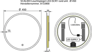 SCALIDO-Leuchtspiegel LED-SCR1 rund uml. Lichtstreifen/Lichtwech./Schalter 450mm – Bild 2