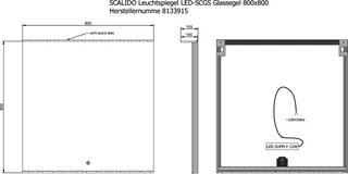 SCALIDO-Leuchtspiegel LED-SCGS Glassegel Brillantmod/Lichtw/Schalt 800x800x100mm – Bild 2