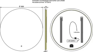 SCALIDO-Leuchtspiegel LED-SCR2 rund mit Hintergrundbel./Lichtw./Schalter 800mm – Bild 2