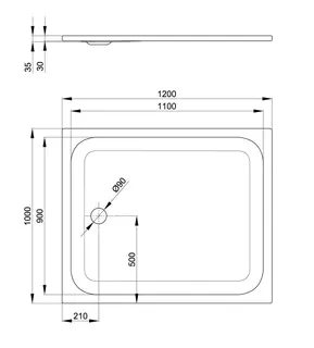SCALIDO-Stahl-Duschwanne superflach 1200x1000x35mm weiß – Bild 2