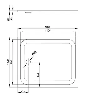 SCALIDO-Stahl-Duschwanne superflach GlasurPlus 1200x1000x35mm weiß – Bild 2