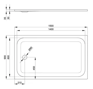 SCALIDO-Stahl-Duschwanne superflach 1500x900x35mm weiß – Bild 2