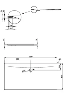 SCALIDO-Stahl-Duschfläche bodeneben mit Wannenträger 1600x800x30mm Raven – Bild 2