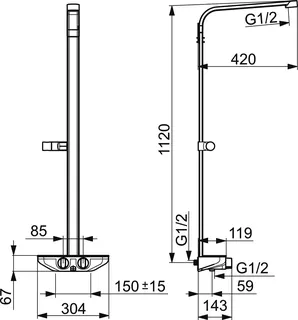 SCALIDO-Brausethermostat D2 Aufputz mit Ablage und Wandstange 1000mm, verchromt – Bild 2
