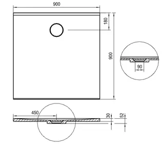 SCALIDO-Mineralguss-Duschfläche Ablauf D=90mm 900x900x30mm grau matt – Bild 2