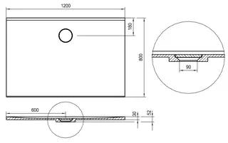 SCALIDO-Mineralguss-Duschfläche Ablauf D=90mm 1200x800x30mm grau matt – Bild 2