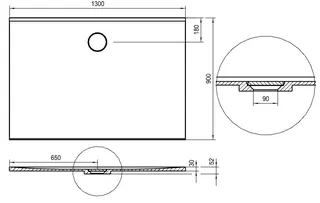 SCALIDO-Mineralguss-Duschfläche Ablauf D=90mm 1300x900x30mm grau matt – Bild 2