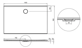 SCALIDO-Mineralguss-Duschfläche Ablauf D=90mm 1400x900x30mm grau matt – Bild 2