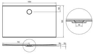SCALIDO-Mineralguss-Duschfläche Ablauf D=90mm 1500x900x30mm grau matt – Bild 2