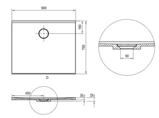 SCALIDO-Mineralguss-Duschfläche Ablauf D=90mm 900x750x30mm grau matt – Bild 2