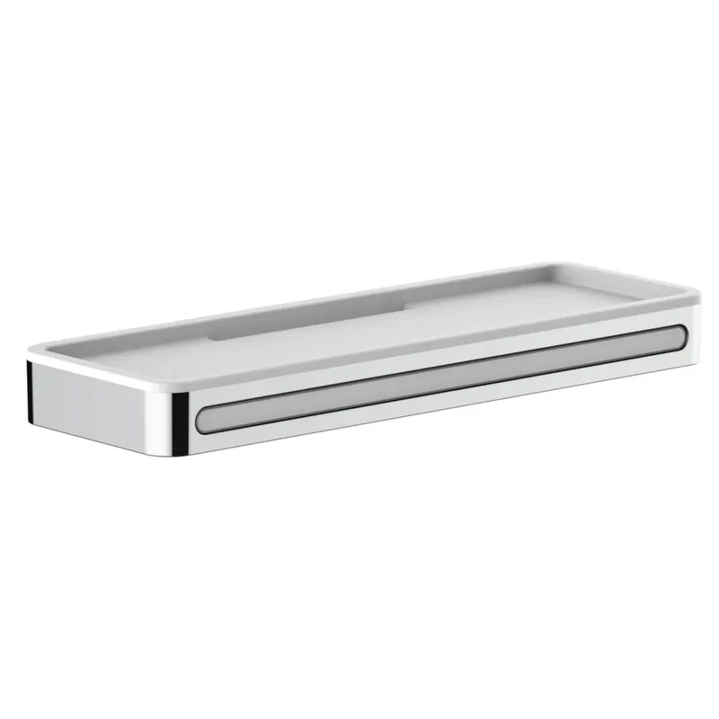 SCALIDO-Duschablage aus Metall m. Kunst- stoff-Einsatz u Glasabzieher verchr/weiß