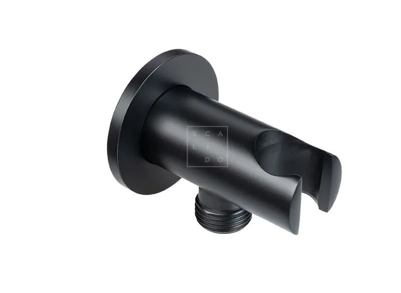 SCALIDO-Wandanschlussbogen rund mit Brausehalt RV DN 15 Messing schwarz matt