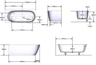 SCALIDO-Mineralguss-Badewanne für Ecke Version links o. ÜL 1700x750x580mm weiß – Bild 2