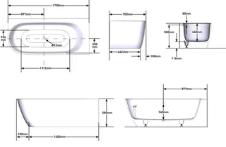 SCALIDO-Mineralguss-Badewanne für Ecke Version rechts o. ÜL 1700x750x580mm weiß – Bild 2