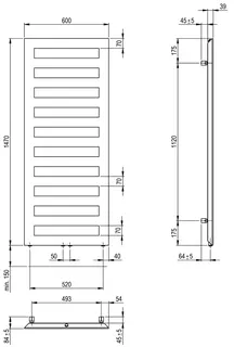 SCALIDO-Designbadheizkörper D1 wasserfü. 50mm BH 1470mm BL600 mm Volcanic – Bild 2