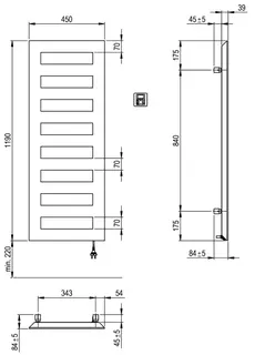 SCALIDO-Designbadheizkörper D1-E Elektro BH 1190mm BL450 mm Anthracite – Bild 2