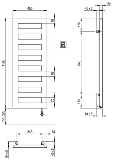 SCALIDO-Designbadheizkörper D1-E Elektro BH 1190mm BL450 mm Volcanic – Bild 2